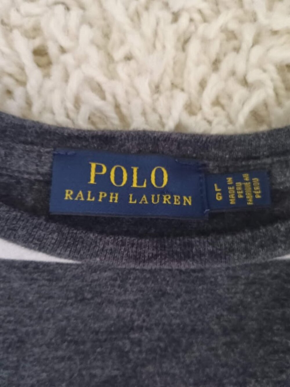 Polo Ralph Lauren Women's Large Gray White Striped Cotton Crewneck T-Shirt